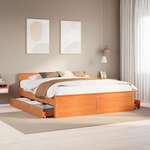 Massivholzbett 180x200 cm mit Kopfteil Braun