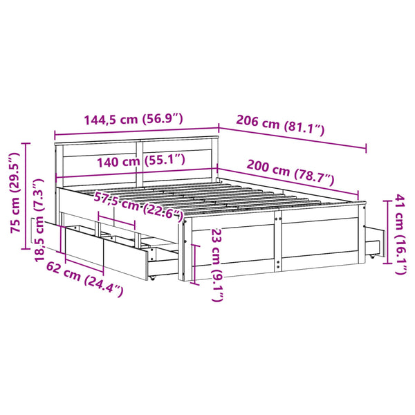 Massivholzbett 140x200 Braun mit Kopfteil