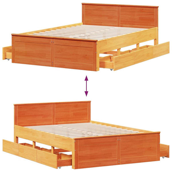 Massivholzbett 140x200 Braun mit Kopfteil