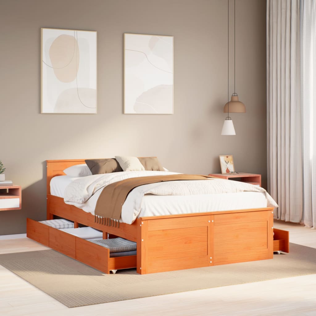 Massivholzbett 120x200 cm Braun mit Kopfteil