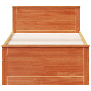 Massivholzbett 100x200 cm mit Kopfteil, Wachsbraun