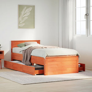 Massivholzbett 100x200 cm mit Kopfteil, Wachsbraun