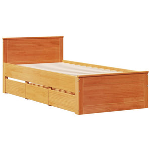 Massivholzbett 90x200 cm mit Kopfteil Wachsbraun
