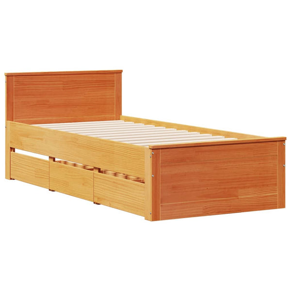 Massivholzbett 90x200 cm mit Kopfteil Wachsbraun