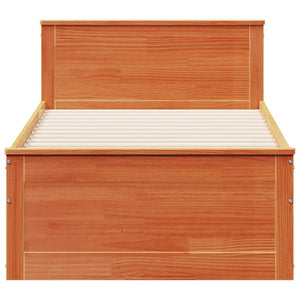 Massivholzbett 90x200 cm mit Kopfteil Wachsbraun