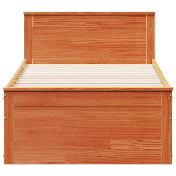 Massivholzbett 90x200 cm mit Kopfteil Wachsbraun