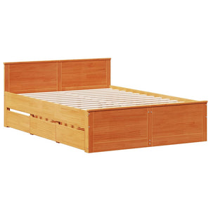 vidaXL Lit en bois massif sans matelas avec tête de lit Marron 140x190 cm