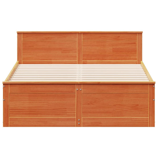 vidaXL Lit en bois massif sans matelas avec tête de lit Marron 140x190 cm
