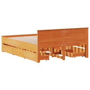 vidaXL Lit en bois massif sans matelas avec tête de lit Marron 140x190 cm
