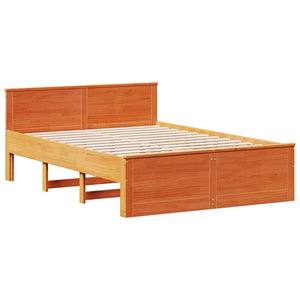 vidaXL Lit en bois massif sans matelas avec tête de lit Marron 140x190 cm