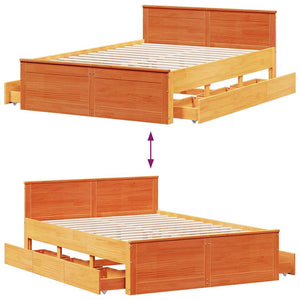 vidaXL Lit en bois massif sans matelas avec tête de lit Marron 140x190 cm