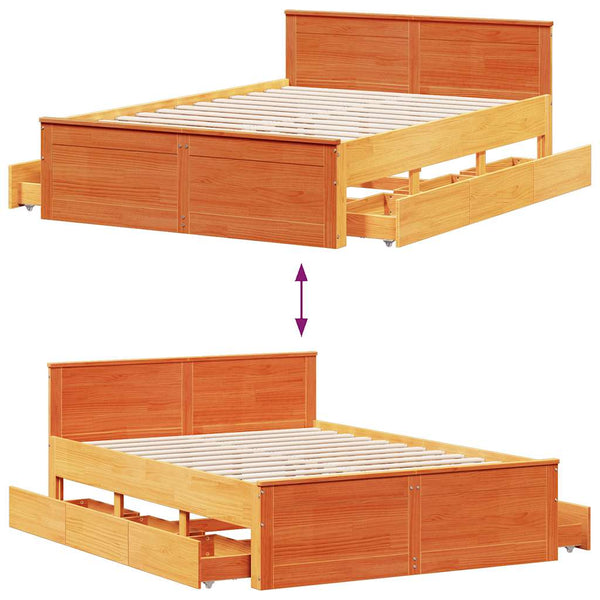 vidaXL Lit en bois massif sans matelas avec tête de lit Marron 140x190 cm