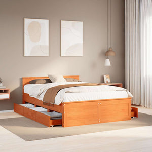vidaXL Lit en bois massif sans matelas avec tête de lit Marron 140x190 cm