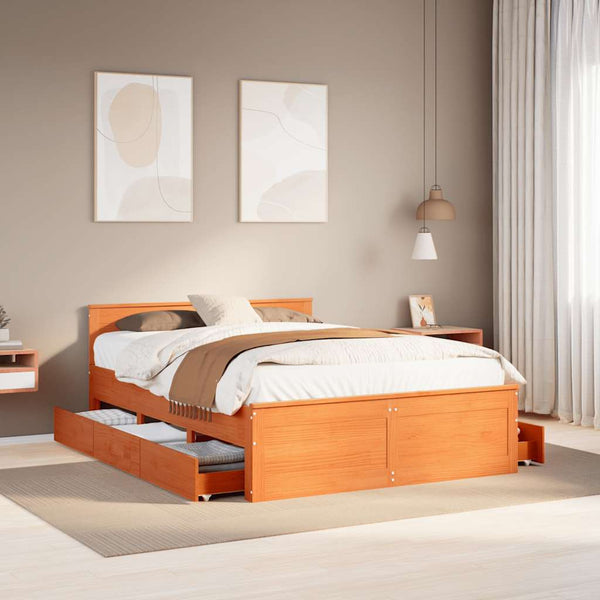 vidaXL Lit en bois massif sans matelas avec tête de lit Marron 140x190 cm