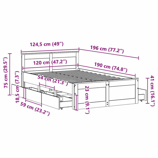Massivholzbett 120x190 cm Wachsbraun