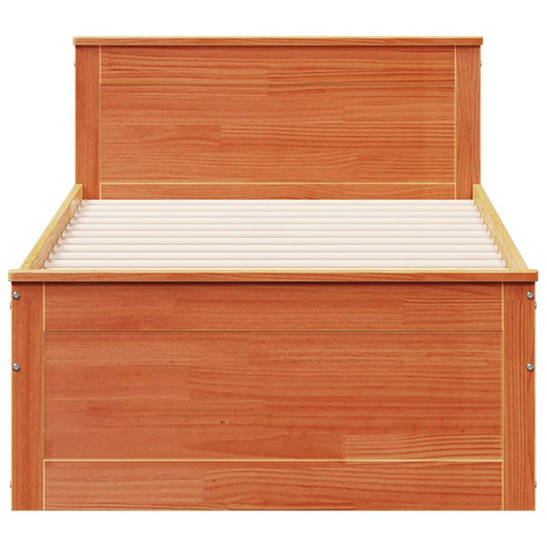 Massivholzbett 90x190 cm mit Kopfteil Wachsbraun