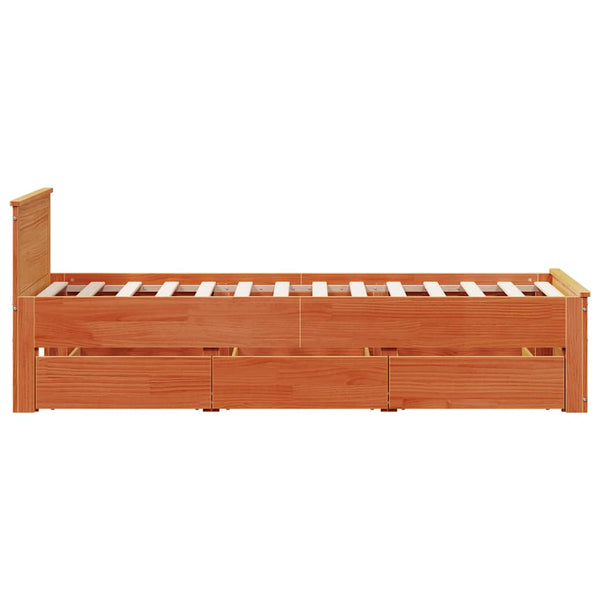 Massivholzbett 90x190 cm mit Kopfteil Wachsbraun