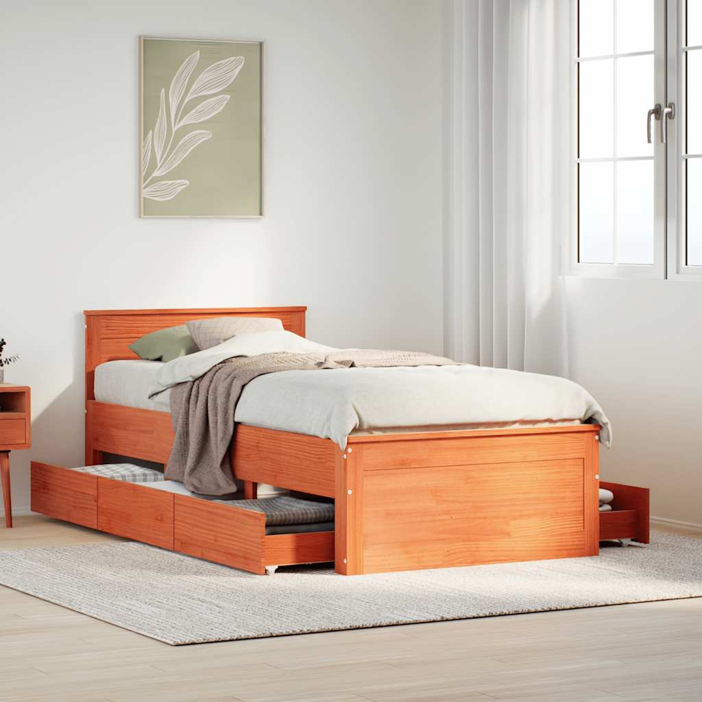 Massivholzbett 90x190 cm mit Kopfteil Wachsbraun