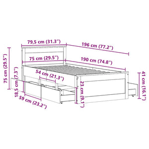Massivholzbett 75x190 cm mit Kopfteil