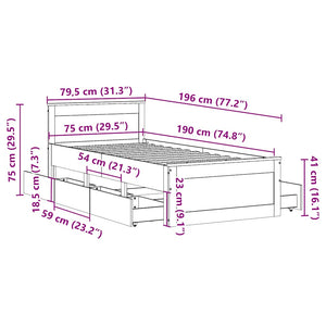 Massivholzbett 75x190 cm Weiß