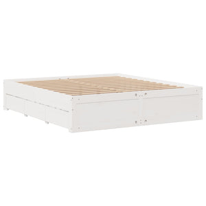 Massivholzbett Weiß 200x200 cm mit Schubladen