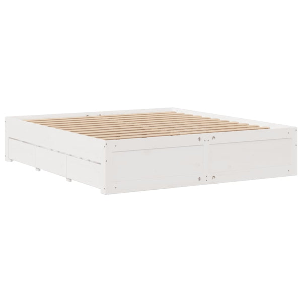 Massivholzbett Weiß 200x200 cm mit Schubladen