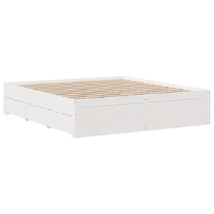Massivholzbett Weiß 200x200 cm mit Schubladen