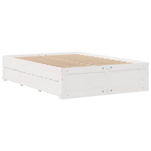 Massivholzbett 150x200 Weiß mit Schubladen