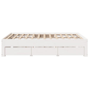 Massivholzbett 150x200 Weiß mit Schubladen