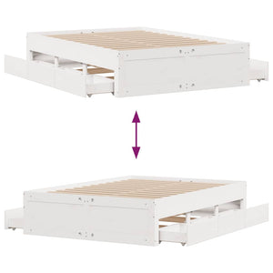 Massivholzbett 150x200 Weiß mit Schubladen