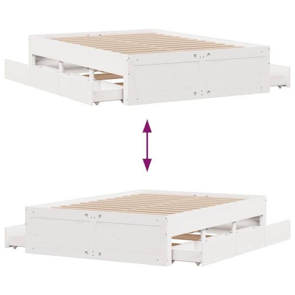 Massivholzbett 150x200 Weiß mit Schubladen