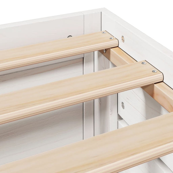 Massivholzbett 150x200 Weiß mit Schubladen
