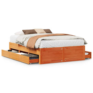 vidaXL Lit en bois massif sans matelas avec tiroirs Marron 150x200 cm