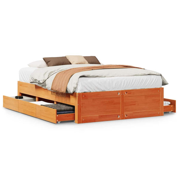 vidaXL Lit en bois massif sans matelas avec tiroirs Marron 150x200 cm