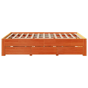 vidaXL Lit en bois massif sans matelas avec tiroirs Marron 150x200 cm