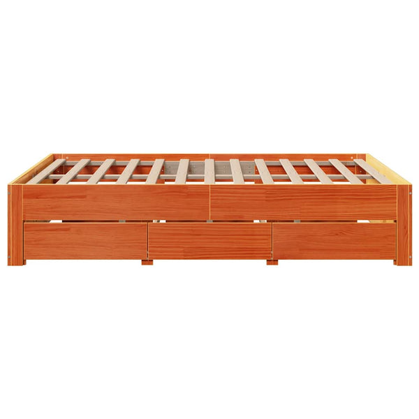 vidaXL Lit en bois massif sans matelas avec tiroirs Marron 150x200 cm