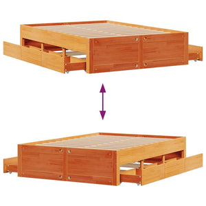 vidaXL Lit en bois massif sans matelas avec tiroirs Marron 150x200 cm