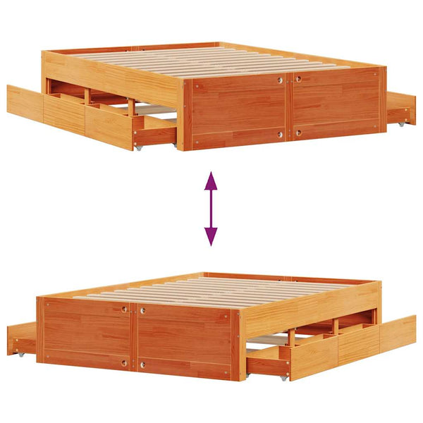 vidaXL Lit en bois massif sans matelas avec tiroirs Marron 150x200 cm