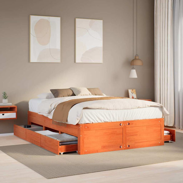 vidaXL Lit en bois massif sans matelas avec tiroirs Marron 150x200 cm