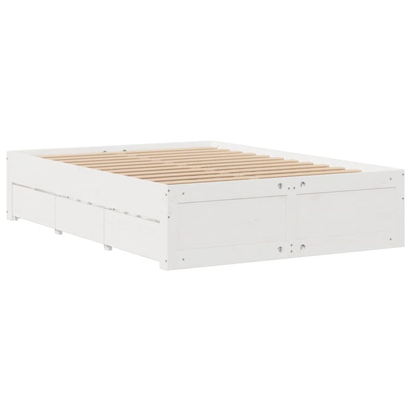 Holzbett 140x200 Weiß mit Schubladen