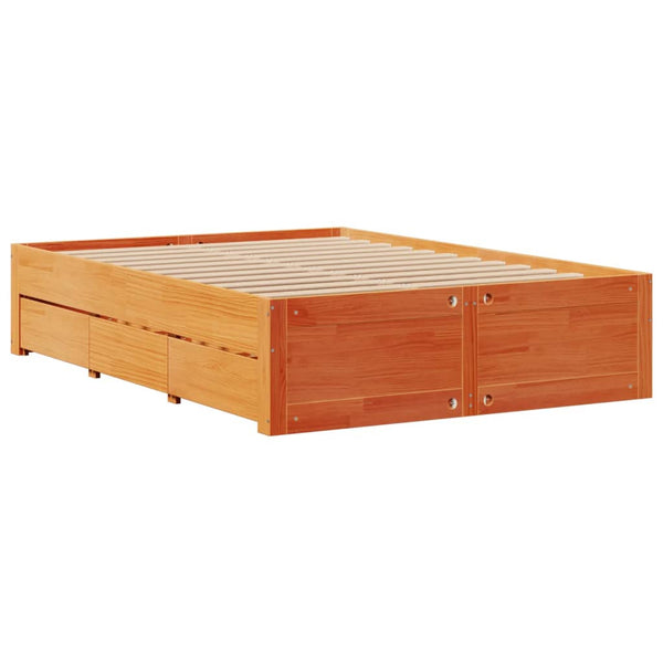 vidaXL Lit en bois massif sans matelas avec tiroirs Marron 140x200 cm