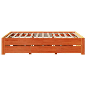 vidaXL Lit en bois massif sans matelas avec tiroirs Marron 140x200 cm