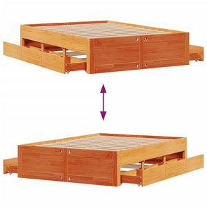 vidaXL Lit en bois massif sans matelas avec tiroirs Marron 140x200 cm