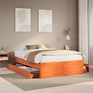 vidaXL Lit en bois massif sans matelas avec tiroirs Marron 140x200 cm