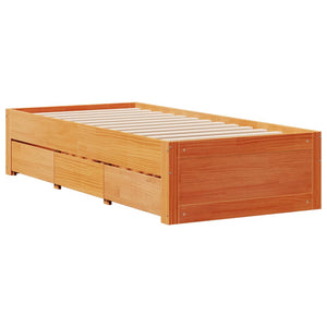 Massivholzbett 90x200 cm mit Schubladen Braun