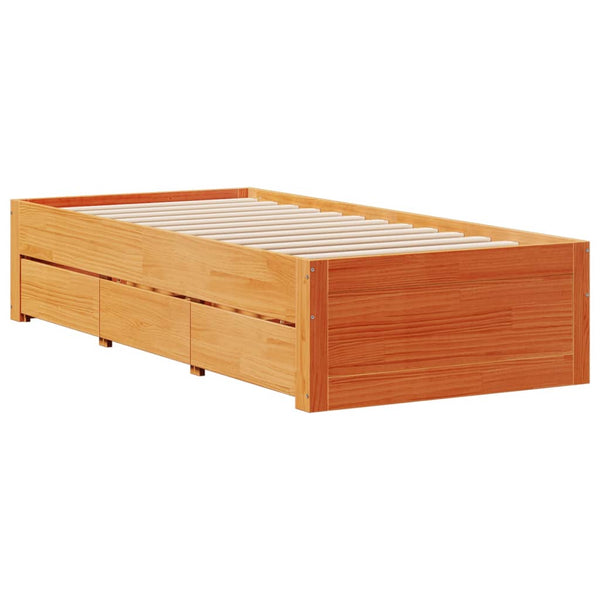 Massivholzbett 90x200 cm mit Schubladen Braun