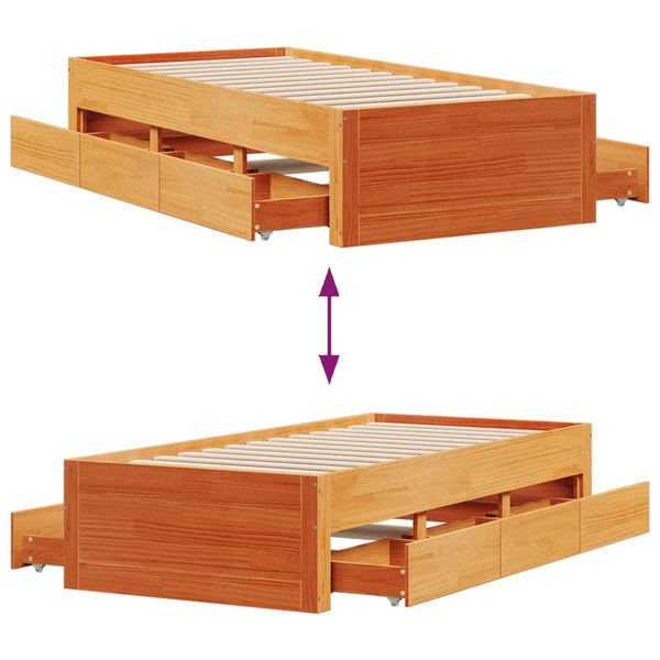 Massivholzbett 90x200 cm mit Schubladen Braun