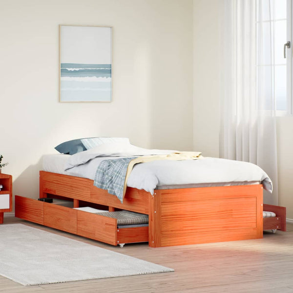 Massivholzbett 90x200 cm mit Schubladen Braun