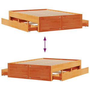 vidaXL Lit en bois massif sans matelas avec tiroirs Marron 140x190 cm