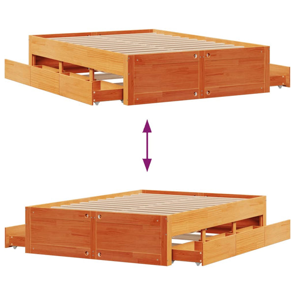 vidaXL Lit en bois massif sans matelas avec tiroirs Marron 140x190 cm